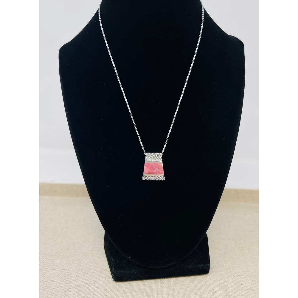 Sterling Silver Rhodonite Pink Stone Pendant Necklace Italy Chain Box